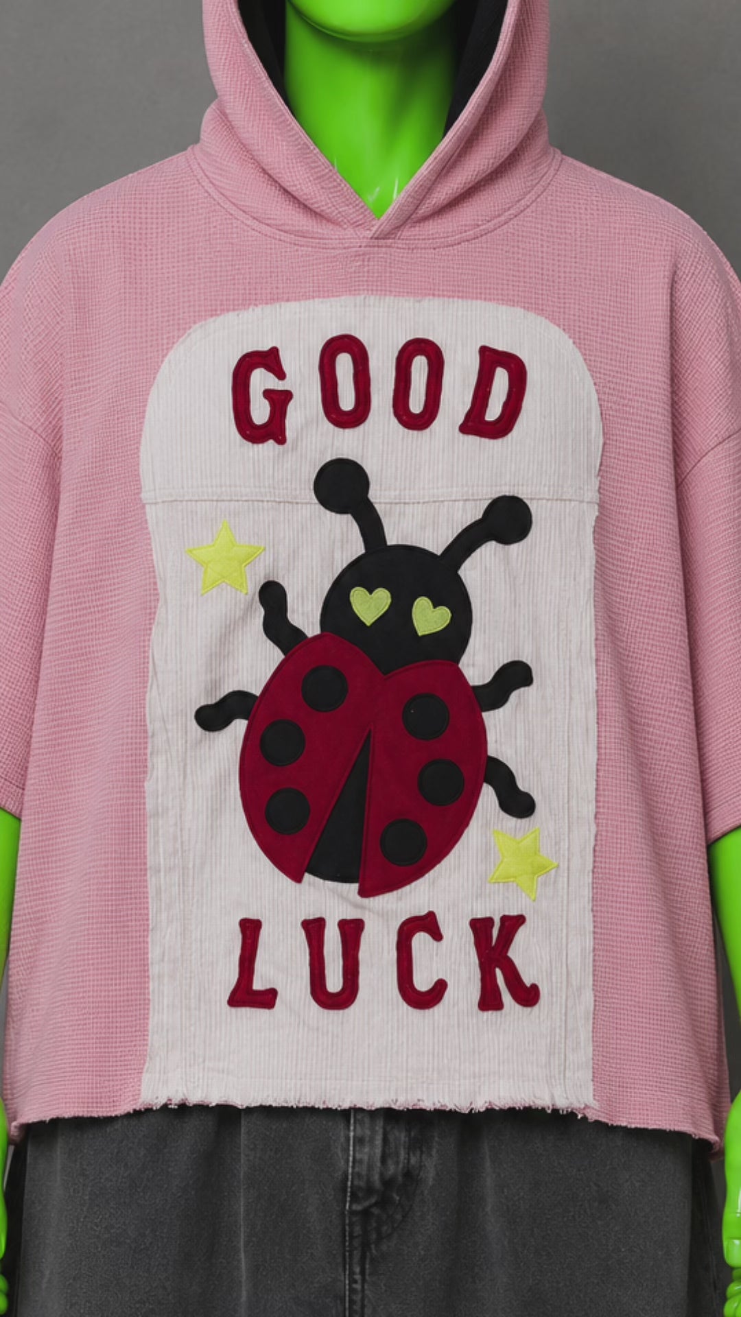 Good Luck Ladybug Upcycled Hoodie – Indie Folk Aesthetic | Streetwear Fit