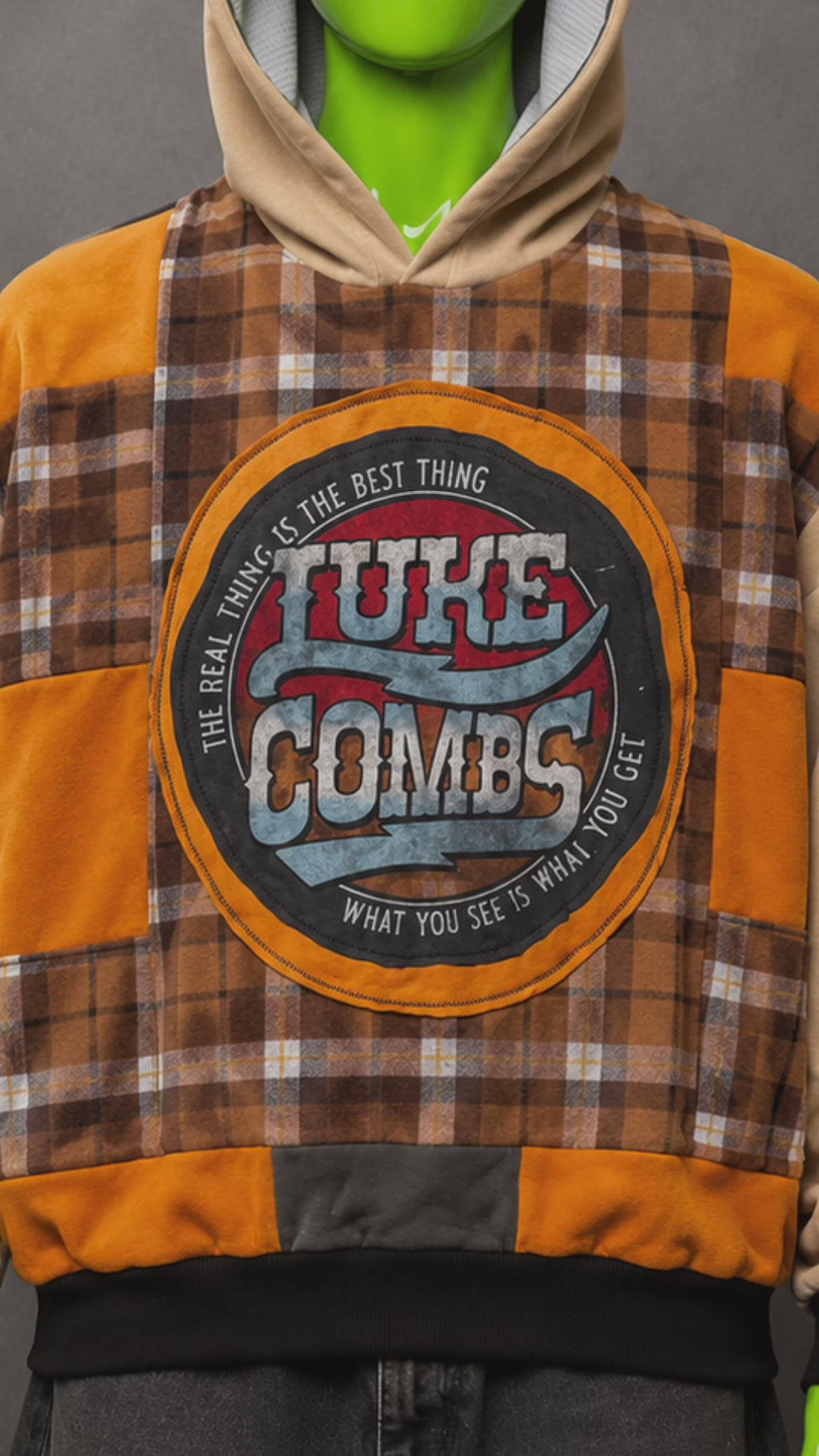 Luke Combs Oversized Patchwork Hoodie – Country Grunge | Streetwear | Unisex