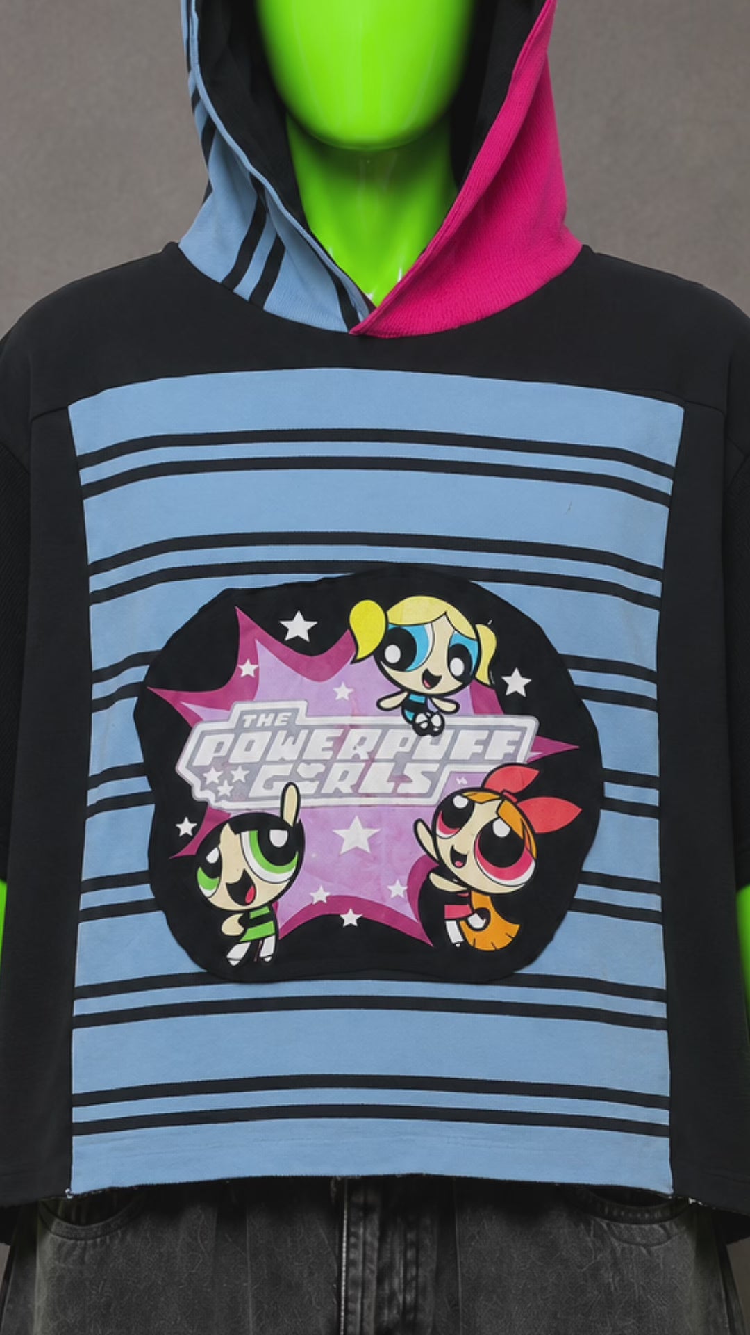 Powerpuff Girls Upcycled Hoodie – Reworked Cartoon Streetwear | One of One